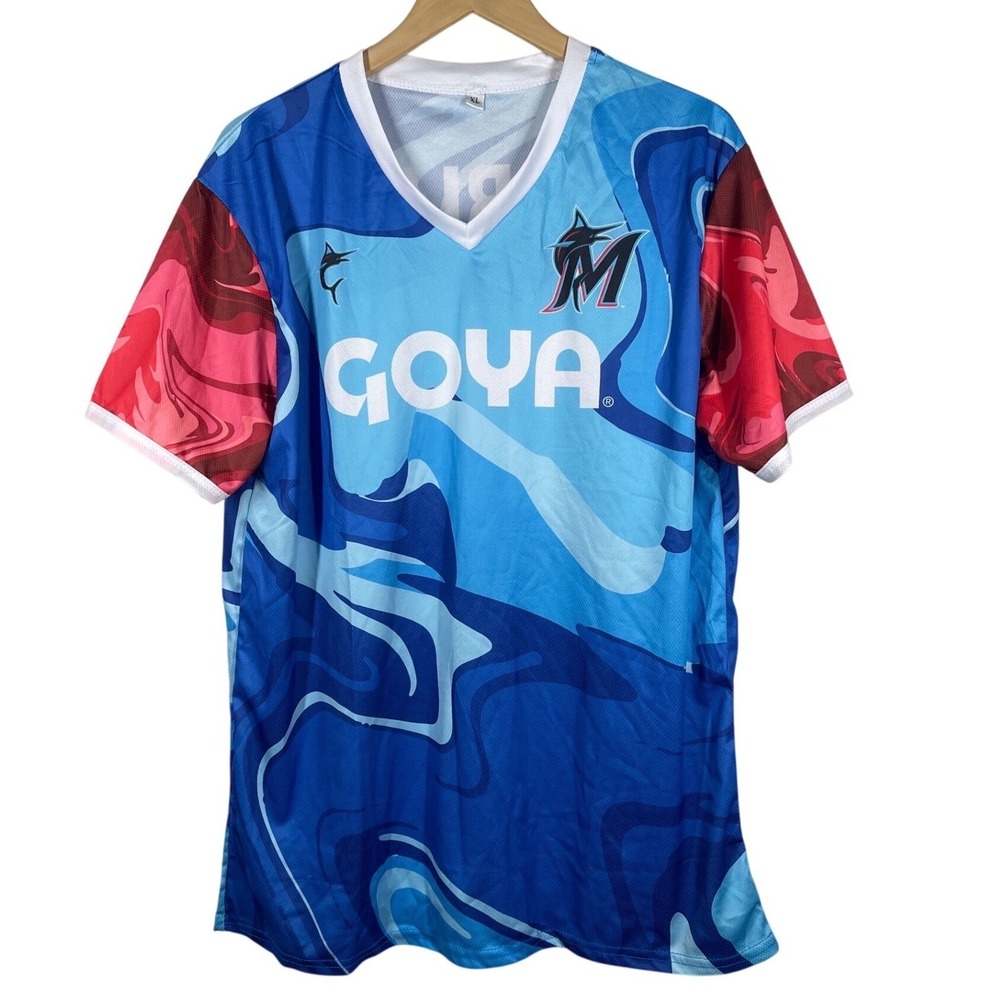 Miami Marlins Goya Soccer Promotional Jersey XL Blue Red Marble Swirl V-Neck
